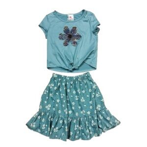 Jenna & Jessie Teal Daisy Flip Sequin Top & Skirt Outfit Size 8
